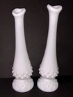 Vintage Set Of 2 Fenton Bud Vases White Milk Glass Hobnail Footed Swung 8.5”