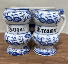 Vintage Blue Onion Japan Blue White Delft Style Creamer Pitcher Sugar No Lid
