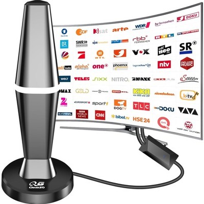 Hochleistungs DVB-T2 Zimmerantenne mit Verstärker, 360° Empfang - TV in 4K 1080P