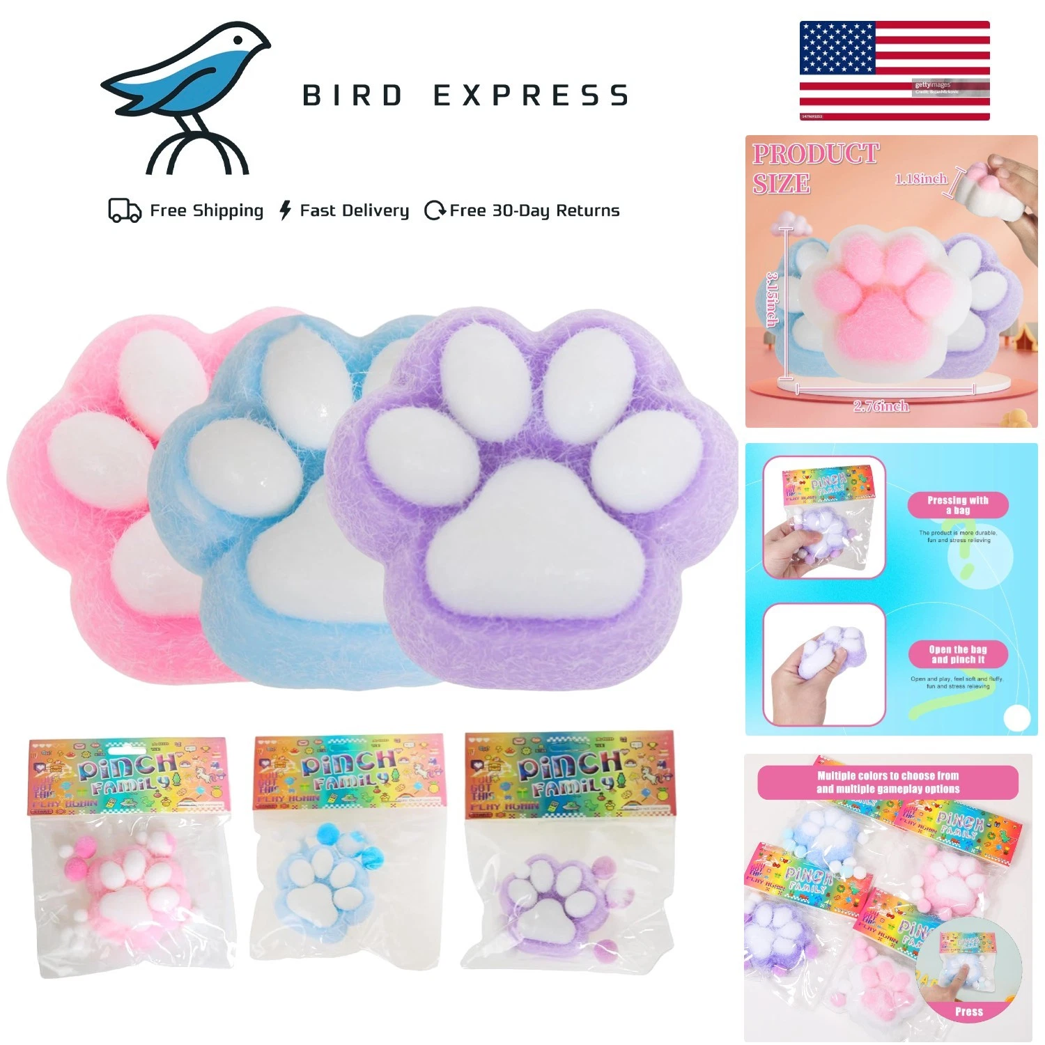 3pcs Cat Paw Squishy Toys Stress Relief Fidget Toys Kids Adults