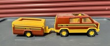 Vintage 1970 s Tonka Corp. Maroon Toy Van Yellow Pop Up Camper Set with Decals