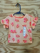 Cat & Jack Girls Orange Pink Tulip Print Orange Tee Size 3T Toddler