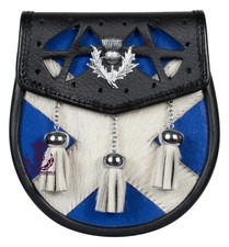 KILT SPORRAN SEMI DRESS SCOTLAND SALTIRE BLACK LEATHER SCOTTISH DAY SPORRAN MEN