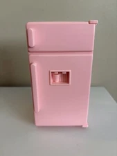 Vintage 1990 Playskool Dollhouse Pink Kitchen Refrigerator Fridge With Draw
