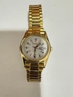 Vtg Seiko Watch Women RailRoad Style 24mm Gold Tone Day Date 7N83-0011
