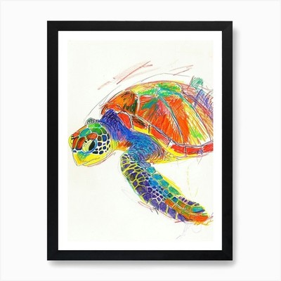 Regenbogen Schildkröte Kritzelbuntstift Zeichnung gerahmtes Wandbild Poster Leinwanddruck Bild