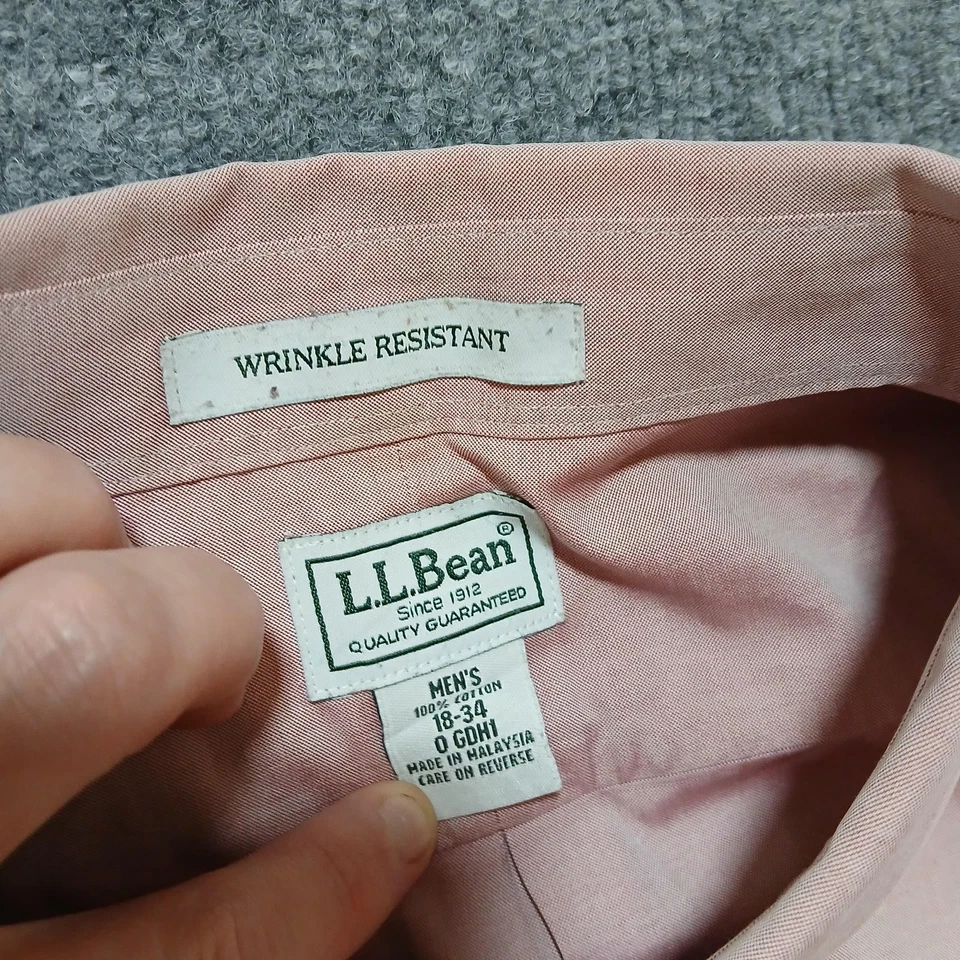 LL Bean Shirt Mens Large Pink Button Down Wrinkle Resistant Pocket Dress Work - Image 3 of 4