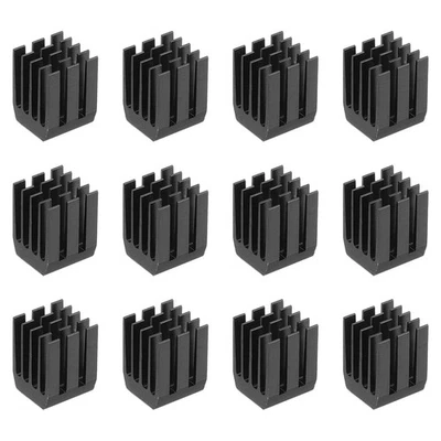 12x Kühlkörper 9x9x12mm Alu mit Thermo-Aufkleber schwarz - Bild 1 von 4