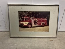 Vintage Original Hasty Fire Dept  Pumper Fire Truck Framed Picture