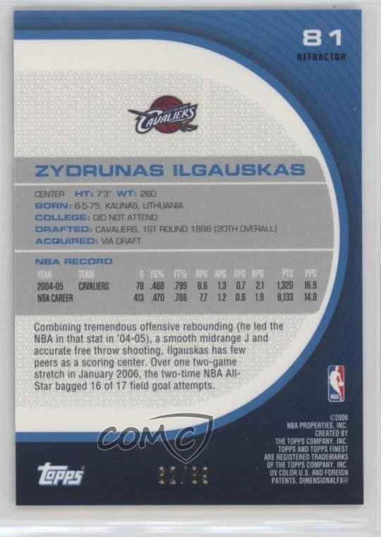 2005-06 Topps Finest Green Refractor /89 Zydrunas Ilgauskas #81 - Image 2 of 2