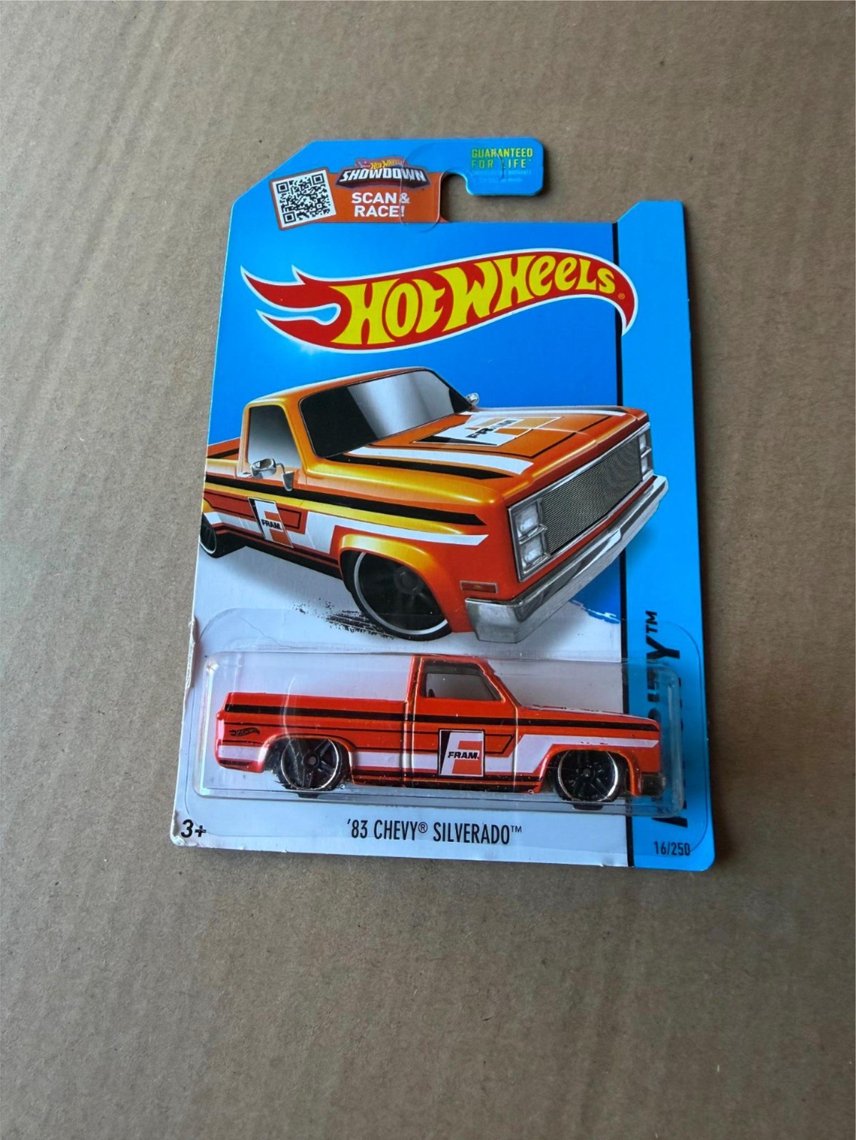 Hot Wheels 83 Chevy Silverado Orange W/Fram Tampos 2015 HW City E6
