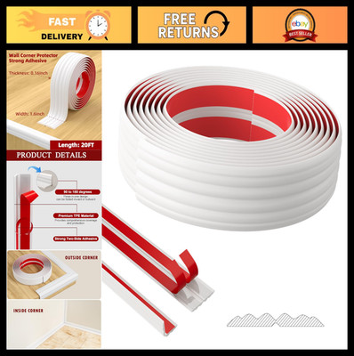 Flexible Wall Corner Protector Trim - 20ft Self-Adhesive Molding for Edges & Cei