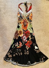 Vintage Cache Halter Maxi Mermaid Stretch Dress Floral S/M