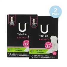 U by Kotex Balance Heavy Flow Ultra Thin Pads with Wings 16 Ct 2 Pack New