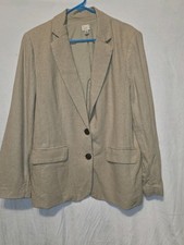 A NEW DAY Casual Blazer Women Small Beige Linen Blend 2-Button Lined Size M