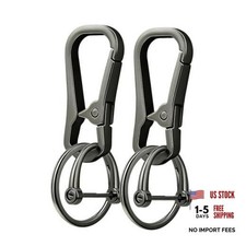 Metal Keychain Clip with Key Rings and D Ring, Heavy Duty Carabiner 2 Pcs Black