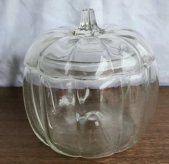 Clear Glass Pumpkin Jar Candy Cookie Canister w/ Lid