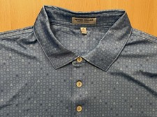 Peter Millar Size Large Blue Performance Golf Polo Shirt Skull  Cross Bones AOP