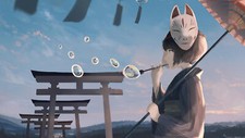 Landscape anime girls mifuru torii mask umbrella kimono Custom Gaming Mat Desk