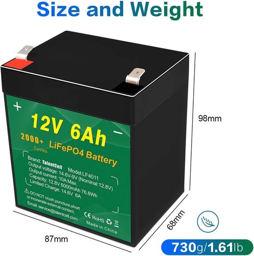 12V 6Ah LiFePO4 Battery Pack , 2000 Cycles Rechargeable 12.8V 76.8Wh Lithium ... - Picture 5 of 7