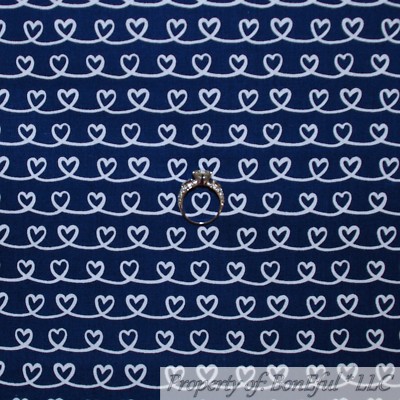 BonEful FABRIC FQ Cotton Quilt Blue White Water Wave Heart Nautical Stripe Rope