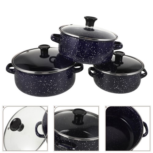 Dreiteiliges Mini-Suppentopf-Set Reisen Email Pan Emailpfanne Mit Griff - Bild 7 von 12