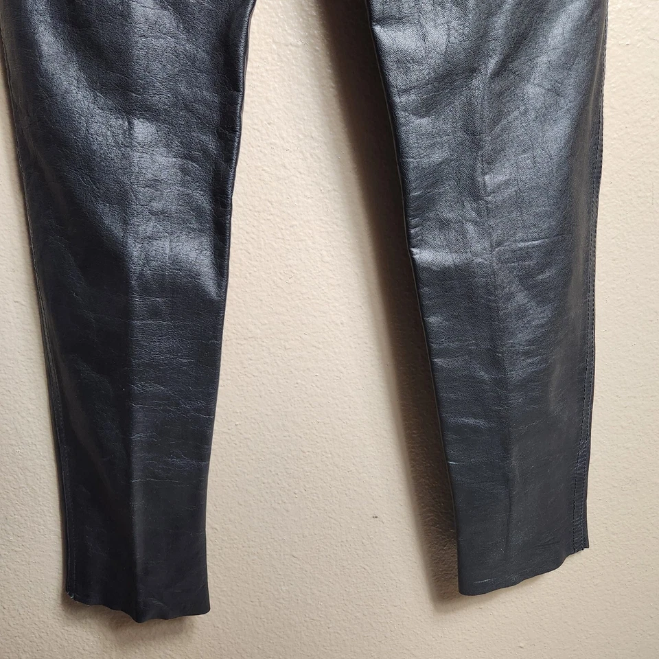 Pantalones de pierna cónica de tiro alto de cuero genuino negros vintage para mujer - talla 7/8 Foto 4 de 4
