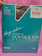 SEARS Hug alon OFF BLACK Pantyhose MODERATE CONTROL SHAPER TALL Vintage USA NOS