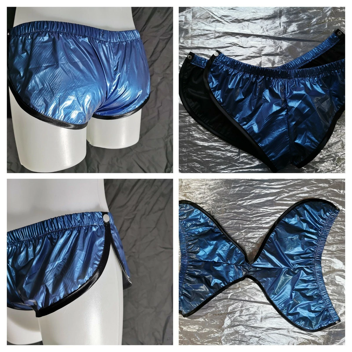 RIJEKA SNAP SIDE GLOSSY ULTRA THIN PU NYLON SPRINTER SHORTS XS 3XL