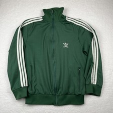 Vintage 70s Adidas Jacket Green Stripes Trefoil Full Zip Track Suit Turtleneck