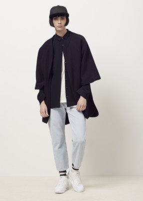Black Crane Reversible Poncho Jacket