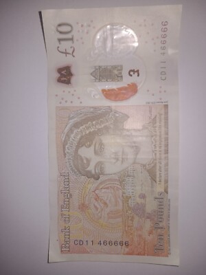 Ten Pound Note Serial Numbers Bank of England 10 pound note Rare unique serial number CD11 466666 ...