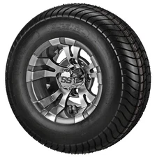(4) Golf Cart 205/65-10 4Ply Street Tires on 10x7 Gunmetal Gray Vampire Wheels