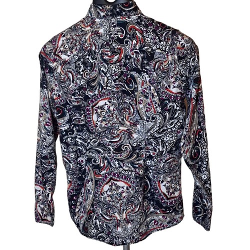 Chaps Ralph Lauren Shirt Women's Small Black White Red Paisley Long Sleeve - Picture 3 of 20