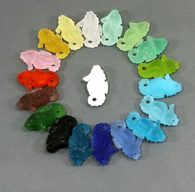 Sea Horse Pendant Beads, YOU PICK COLOR, Frosted Sea Glass Finish, 2 Pieces
