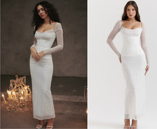 House of CB Katarina Maxi Dress Size M White Mesh Long Sleeve Lace