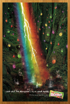 2000 Sour Skittles Candy Vintage Print Ad/Poster Rainbow Forest 90s 00s Pop Art