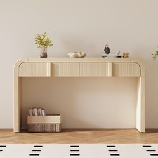 Modern Console Table with 2 Storage Drawers,Curved Edge and Grooved Design Front