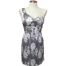 NWT AXIA SEXY SHORT DRESS OPEN ONE SHOULDER GRAY/WHITE FLORAL MADE IN USA M