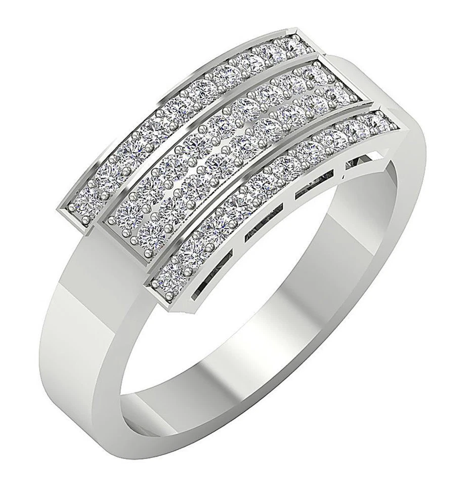 Anillo de compromiso redondo de diamantes cultivados en laboratorio de 0,55 quilates VS F de oro blanco de 10 quilates de 8,15 mm Foto 2 de 4