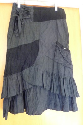 TRICOTTO Black Patchwork Crinkle Flounces Women Flare Midi Skirt Size L 10 US Best Price TRICOTTO Black Patchwork Crinkle Flounces Women Flare Midi Skirt Size L 10 US Best Price