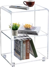 Freestanding Clear Acrylic Bedroom Nightstand with Shelf, Room Side End Table