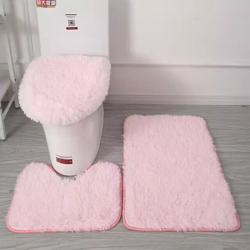 3-Piece Solid Bathroom Bath Mat Contour Rug Set with Toilet Lid Cover - Picture 22 of 23
