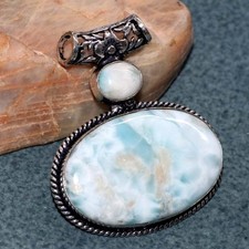 Pretty Larimar 925 Silver Plated Pendant 1.7