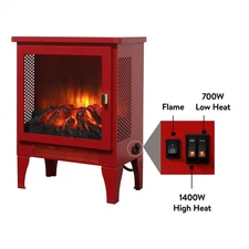 17in Freestanding Electric Fireplace 3D Flame Effect with 2 Heat Settings,Red