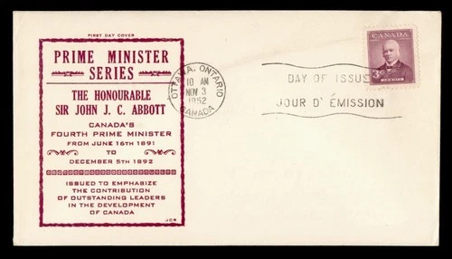 DR WHO 1952 CANADA FDC PRIME MINSTER ABBOTT JCR CACHET R49828