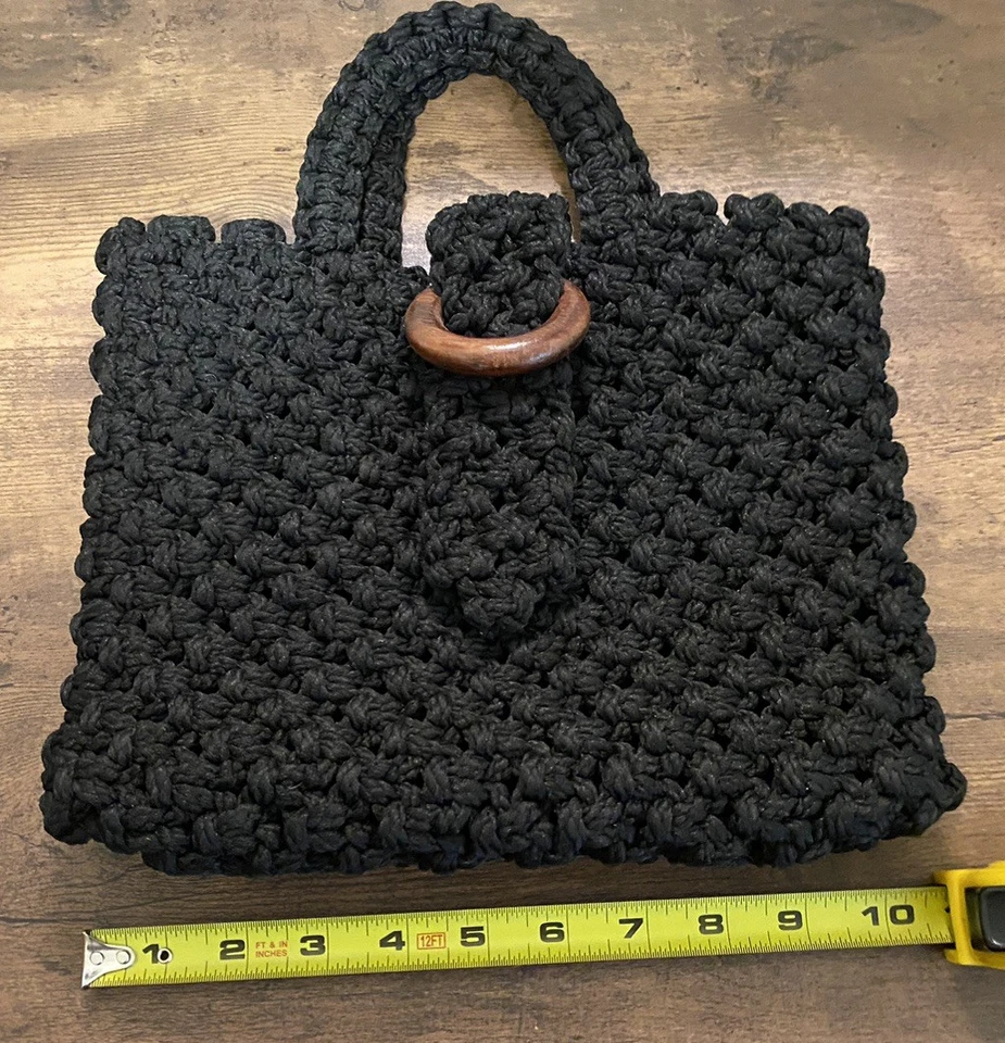 Vintage Handcrafted Crochet Macrame Jute Handbag Excellent  - Image 2 of 3