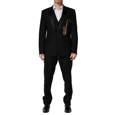 DOLCE & GABBANA Anzug Schwarz Wolle Seide Saxophon Slim Fit 3-teilig EU54/US4...