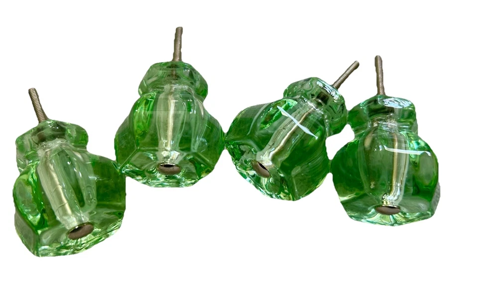 Depression Glass Cabinet Knobs Pulls Antique Coke Bottle Green Vintage $4 Each - Image 3 of 4