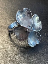 Vintage Stuart Nye Sterling Silver Dogwood Blossom Adjustable Ring Sz 6 Sterling